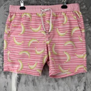C/Y/A Mens Banana Print Swim Trunks Pink Striped‎ Board Shorts VR192781 Large